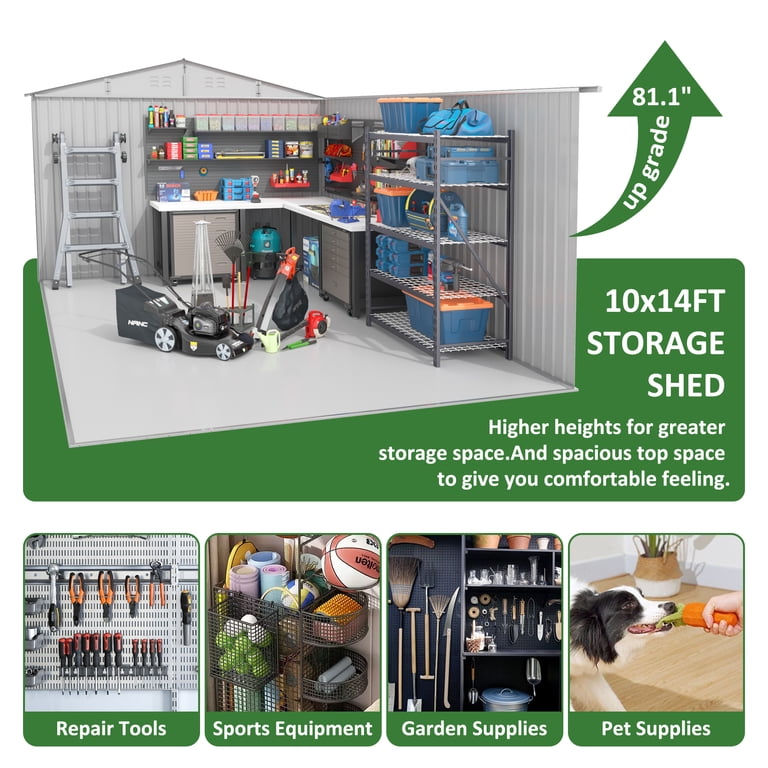 NETAJE 10'x14' Outdoor Metal Shed , Storage Shed with Updated