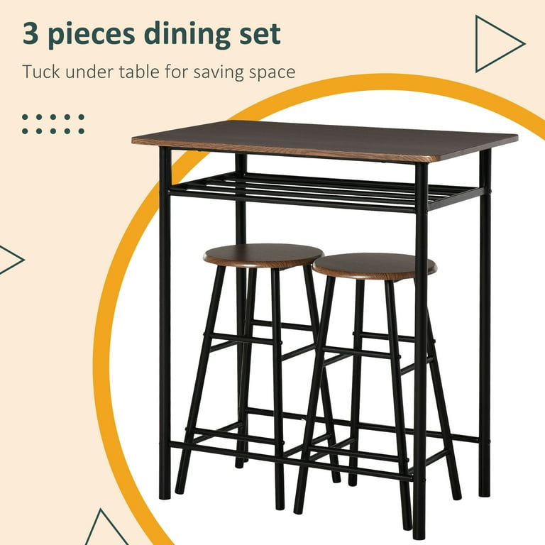 HOMCOM 3 Piece Counter Height Bar Table and Chairs Set Space