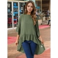 thumbnail image 2 of DARING DIVA Women's High Low 3/4 Bell Sleeve Ruffle Hem Blouse XL Army Green, 2 of 8