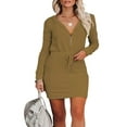 thumbnail image 2 of Gvmfive Women's Sexy Zipper V Neck Long Sleeve Drawstring Mini Dress, 2 of 4