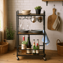 Homy Casa 3-Tier Kitchen Serving Cart with Wheels, Rolling Storage Rack, Bar Cart for Dining Room