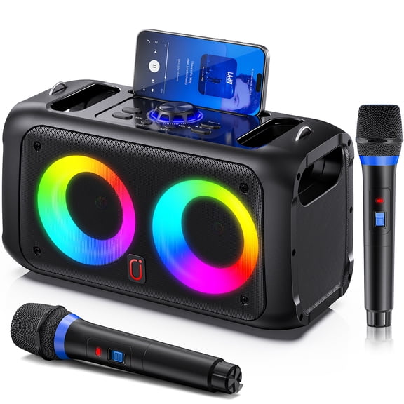 JAUYXIAN Karaoke Machine for Adult & Kids,Portable Bluetooth Speaker with 2 Mics, for Home Party/Outdoor, TF Card/USB, AUX in,TWS