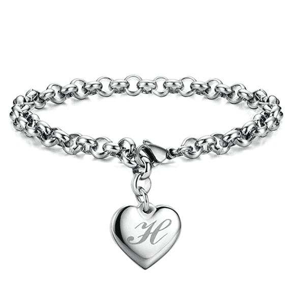 DESIGNICE Girls Bracelets Stainless Steel Heart Charm Bracelet Women Gifts Unique Alphabet Bracelet Silver Bracelets Style 8