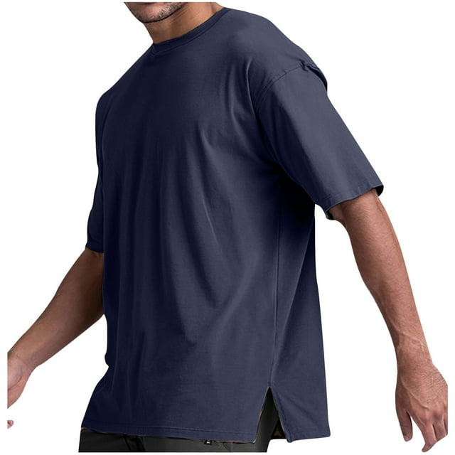 Camisas de Manga Larga para Hombres Color Sólido Casual Cuello Redondo Blusa, Ligero Top de Algodón de Imitación para el Hogar, Diario Y Cuatro Estaciones de Uso