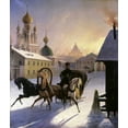 thumbnail image 2 of Von Hampein, Carl 26x30 Black Ornate Wood Framed with Double Matting Museum Art Print Titled - Troika on St. Petersburg Street, 2 of 4