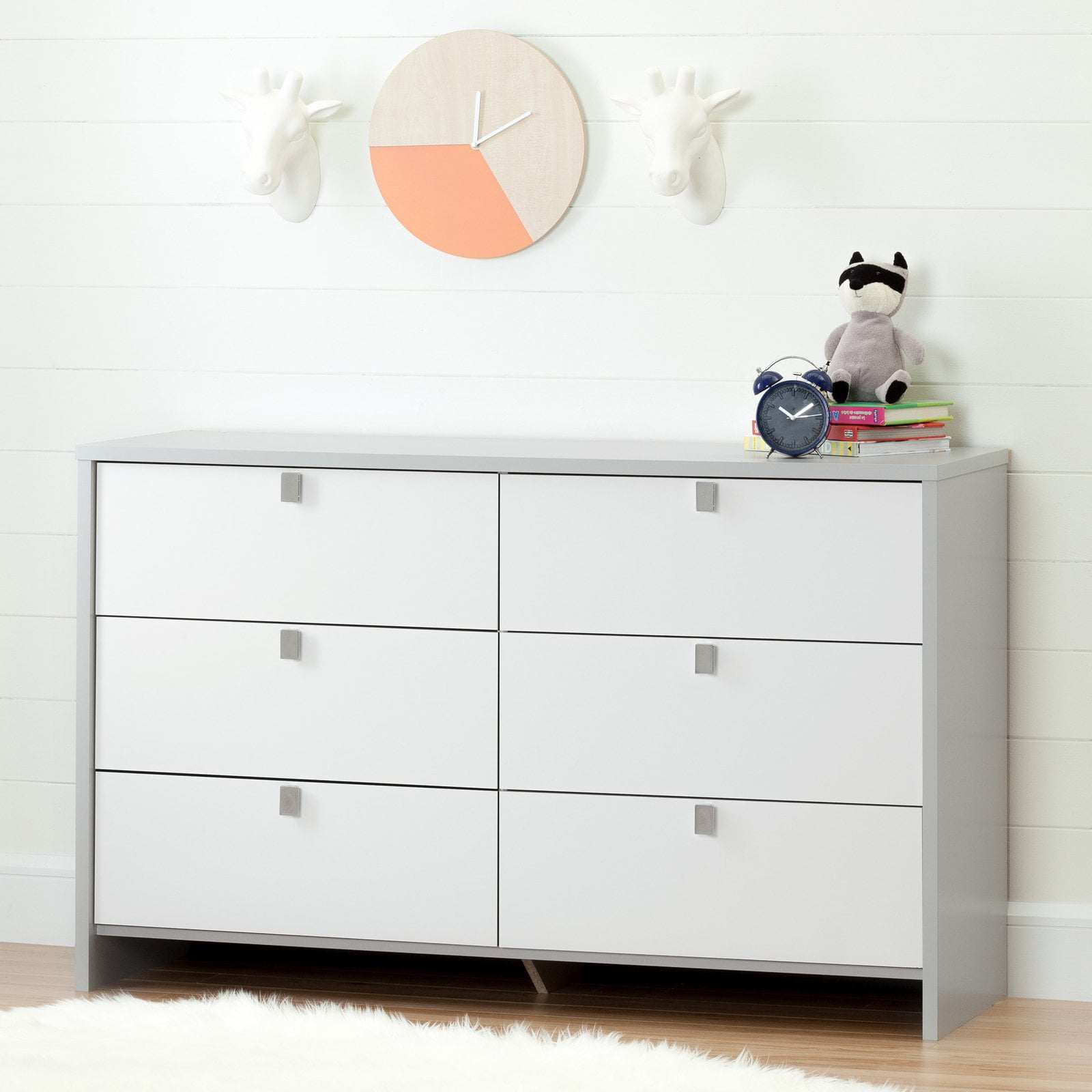 South Shore Cookie 6 Drawer Double Dresser Soft Gray And Pure