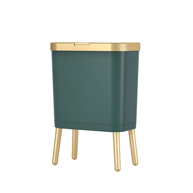 Kearding Bote de basura ligero con tapa: cesto de basura moderno, estrecho, práctico y ecológico para cocina Suministros de limpieza para el hogar oro Verde (15L33.2*19.6*48.5cm