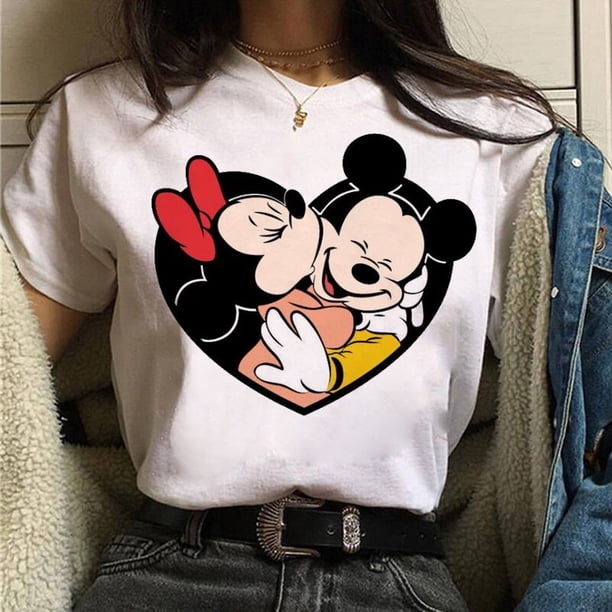 Valentine's Day Gift Disney Mickey Mouse Women's Crewneck High-Quality Casual 100% Cotton T-shirt Free ShippingS Gao Jinjia LED
