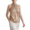 thumbnail image 2 of Deago Women's Elegant Twist Front Halter Sleeveless Satin Tank Tops Keyhole Back Summer Blouses Shirt, 2 of 9