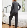 thumbnail image 4 of Conjunto de pijama para mujer, 2 piezas, color puro, manga larga, botones, cintura elástica, pantalones, ropa de dormir, ropa de descanso, gris oscuro M, 4 of 6