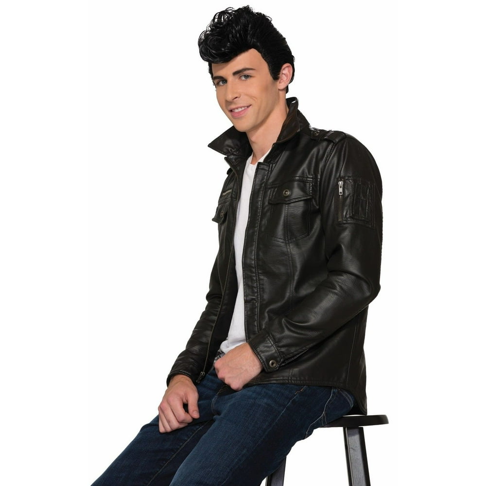 Black Greaser Wig 80's Danny Slick Back Grease Hair Mens Costume