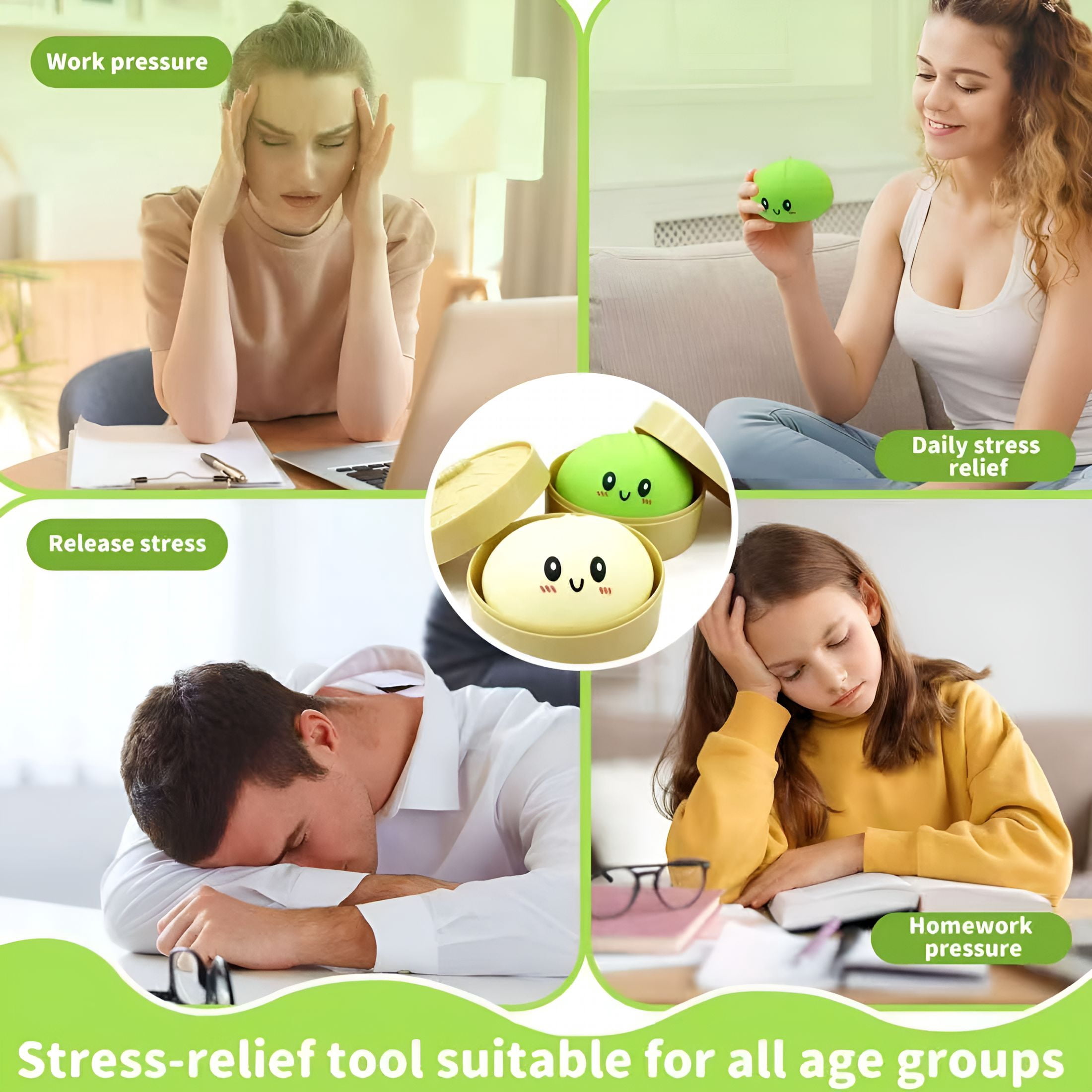 BESTSKY Dumpling Toys for Teens&Adults,Stretchy Squeeze Dough Ball,Sensory Stress Ball Squeeze Toys for Stress Relief（White and Green）