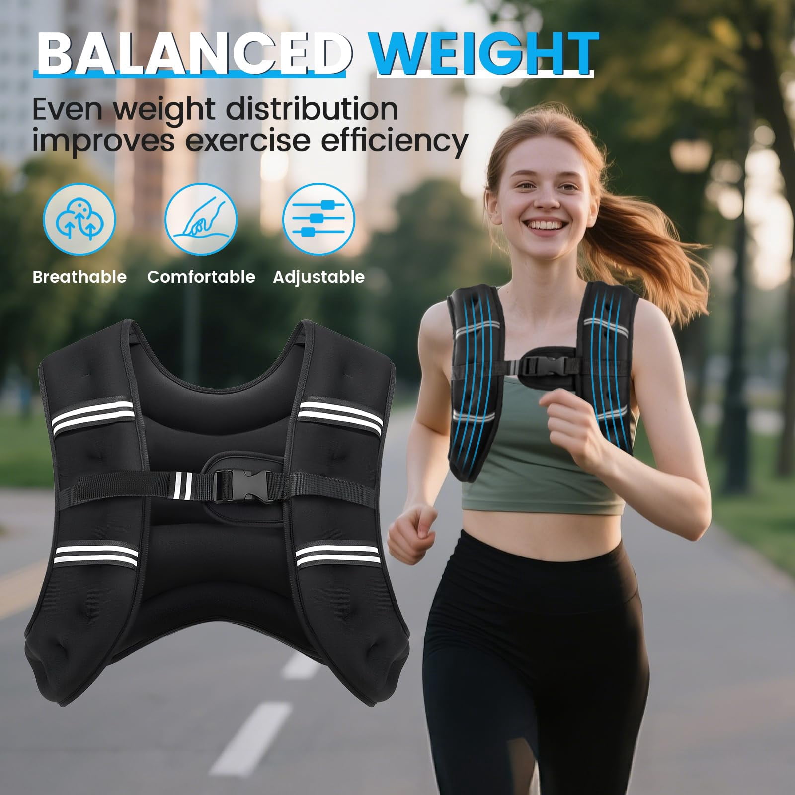 Black 8LB Weighted Vest For Workout Strength Running Fitness