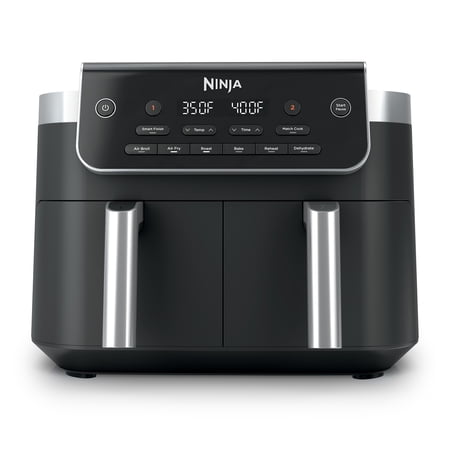 Ninja DualZone Air Fryer 8-Qt, 6-in-1, 2 Baskets, Smart Finish & Match Cook, Air Fry Roast Bake, DZ801 Gray