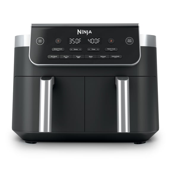 Ninja DualZone Air Fryer 8-Qt, 6-in-1, 2 Baskets, Smart Finish & Match Cook, Air Fry Roast Bake, DZ801 Gray