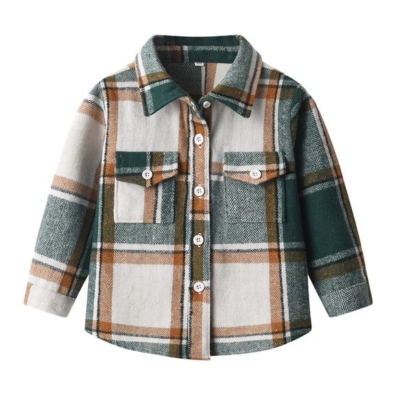 FUZHIQ Boys Winter Plaid Long Sleeve Shirt Jacket Cardigan Coat for Toddler Kids Unisex Autumn Top Clothes