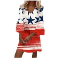 thumbnail image 2 of Summer Savings Clearance! Edvintorg 4Th Of July Womens Dresses Plus Size Women's Clothes Fashion Casual V-Neck Print 3/4 Sleeve Fold Mini Dress Festival Outfits, 2 of 5