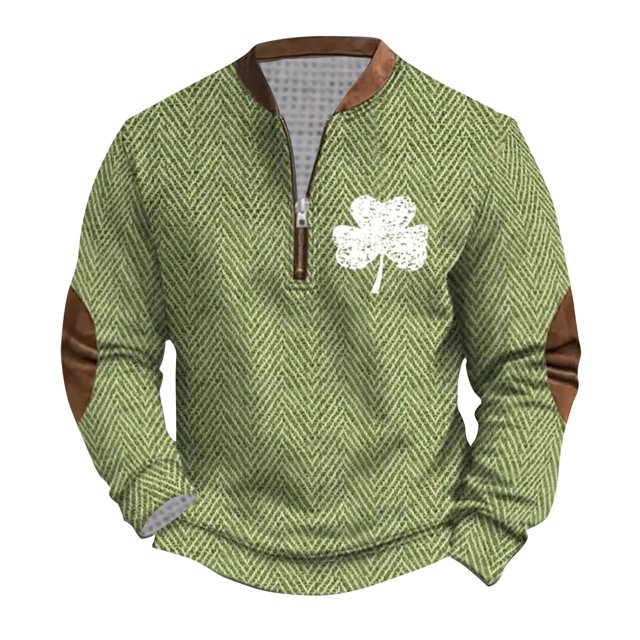 Penkiiy Día de San Patricio de hombre 1/4 Sweatshirt de cuello cremallera Shamrock camisa irlandesa de manga larga 5XL Multicolor