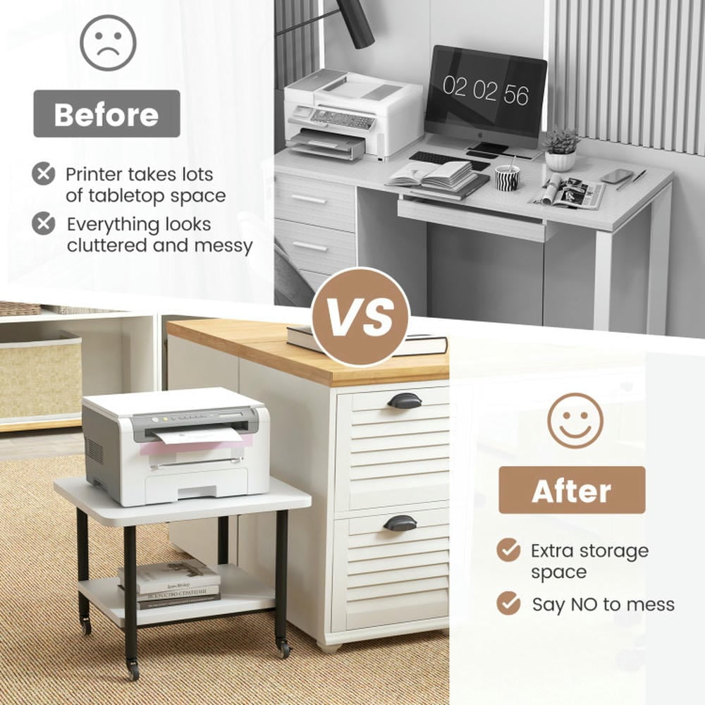 Canddidliike Under Desk Printer Stand with 360° Swivel Casters-White, Office Furniture, Laptop Table for Home and Office