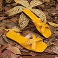 thumbnail image 3 of HomeDM Women's Flat Sandals Dressy Square Open Toe Comfortable Slide Sandals Summer Slip On Cross Strap Beach Sandals, Yellow Size 6, 3 of 9