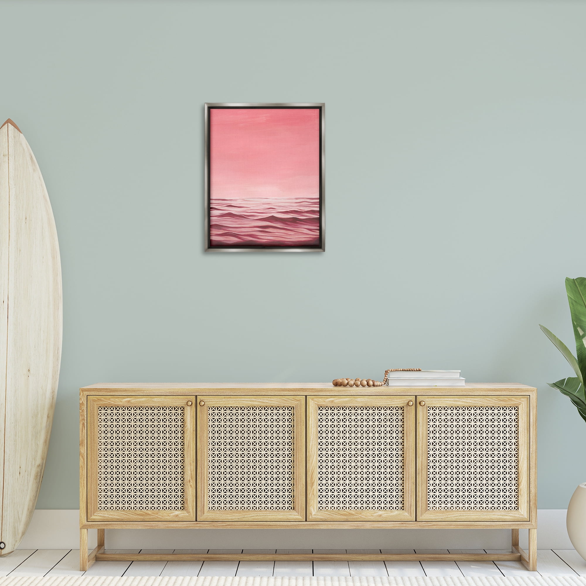 Stupell Industries Pink Sea Waves Coastal Painting Gray Floater Framed Canvas Art Print Wall Art, 25 x 31