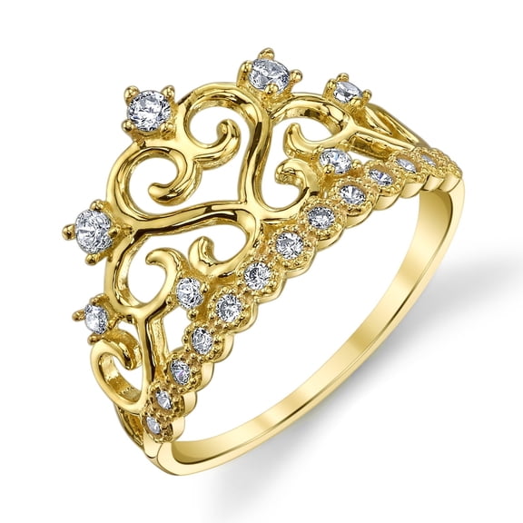 14k Yellow Gold Crown Princess Tiara Ring