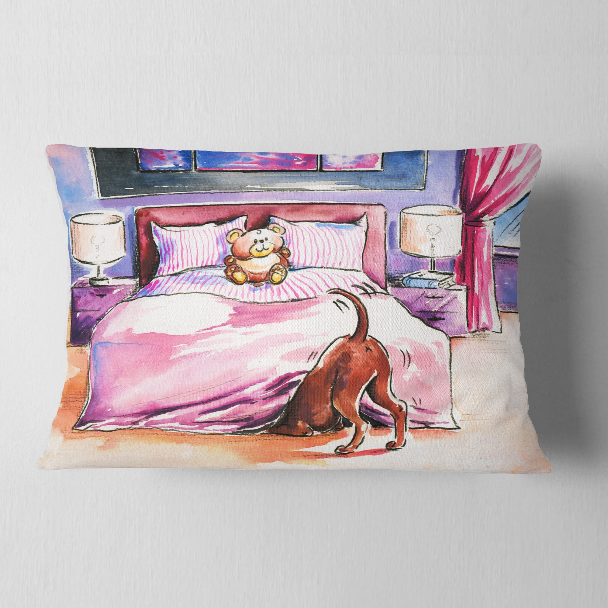 Designart Brown Dog in Bedroom - Animal Throw Pillow - 12x20