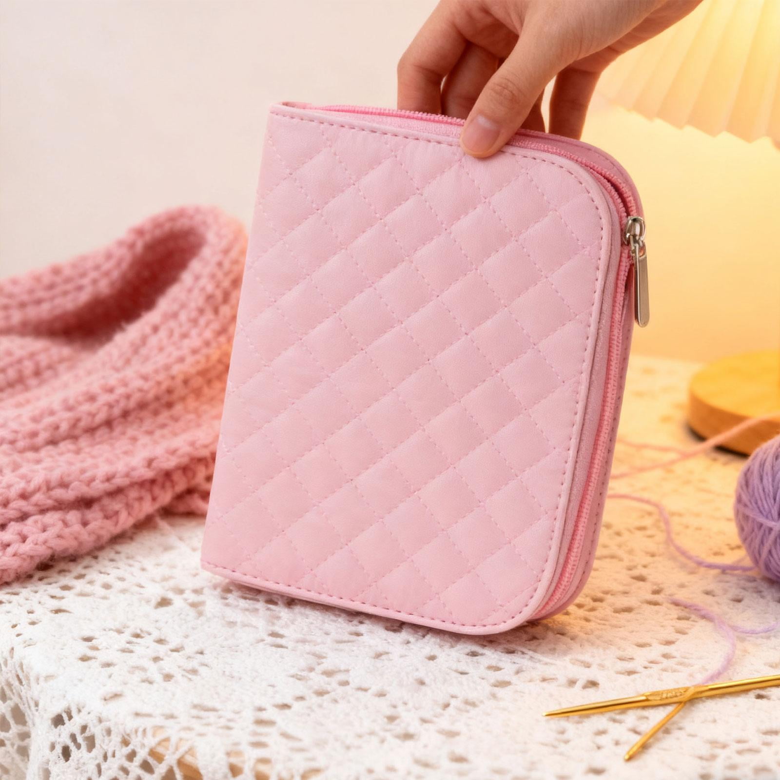 S SERENABLE Crochet Hook Case Organizer Bag Storage Zipper Pouch Portable Polyester Double Layer Design for Storing Crochet Hooks And Knitting Accessories Suitabl Pink