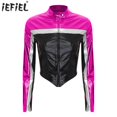 thumbnail image 2 of Chaquetas brillantes para mujer, ropa de abrigo con contraste metálico, disfraz de Cosplay de carreras para conducir, abrigo corto con cremallera frontal y cuello levantado de manga larga, 2 of 5