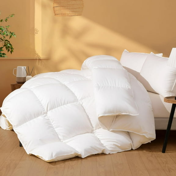 Feather Down Fiber Comforter Oversized King Size, Ultra Soft Fabric Duvet Insert, Luxurious Hotel Collection White Bedding Comforters, All Season Medium Warmth 120 x 98 Inch.