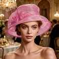thumbnail image 5 of Karymi Hats for Women Elegant Floral Organza Wide Brim Hat, Breathable Sun Protective Formal Dress Hat for Wedding Church Running Hat, 5 of 6