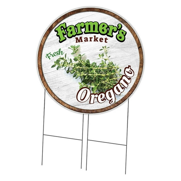 SignMission Corrugated Plastic Sign With Stakes 36" Circular - Farmer's Market Oregano | Coroplast Yard Sign With Stake | Made in the USA