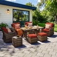thumbnail image 2 of MEISSALIVVE 8 Pieces Patio Furniture Set with Dining Table, Outdoor Wicker Conversation Set with Swivel & Fixed Chairs, Wicker Armrest, 2 Ottomans, Red, 2 of 11