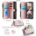 thumbnail image 5 of ELEHOLD for iPhone 16 Pro Max Wallet Case,Support Wireless Charging PU Leather RFID Blocking Card Holder Kickstand Flip Shockproof Case with Crossbody Wristlet Strap for iPhone 16 Pro Max,Pink, 5 of 9