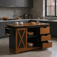 thumbnail image 5 of Homy Casa 55.5" Farmhouse Kitchen Island with Drop Leaf, Power Outlets, 3 Drawers, Shelves & Spice Rack, 5 of 9
