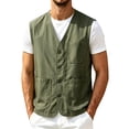 thumbnail image 3 of Abomasnow Men's Cotton Vests Casual Sleeveless V Neck Button Down Travel Workwear with Pockets, 3 of 5