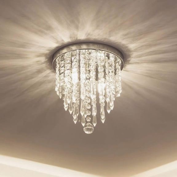 Mini Chandelier, Crystal Chandelier Lighting, 2 Lights 10.4 Inches, White