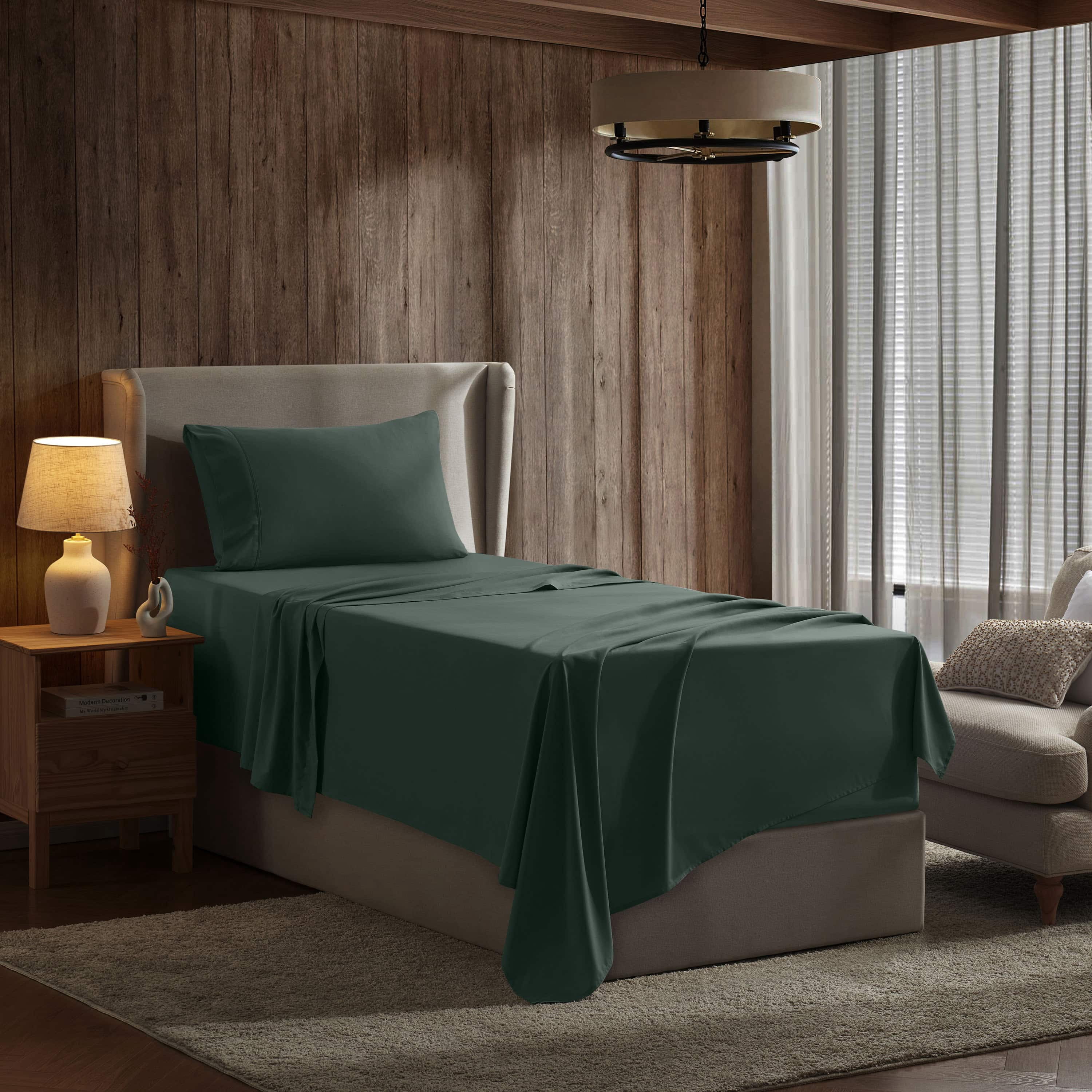 LammaLoe Extra Deep Pocket Sheets Twin Set, 3 Piece, Fits 18"-24" Mattress, Breathable & Extra Soft Bed Sheets, Garden Green