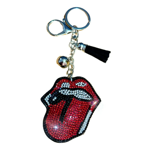 Popfizzy Red Tongue Keychain Accessories for Women and Girls, Backpack Hot Lips Key Chain, Handmade Rhinestone Purse Charms
