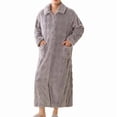 thumbnail image 5 of Sakmal Flannel Moo Moo for Men Soft Long Sleeve Fleece House Dress Gray Collared Nightgowns for Men with Pockets, 5 of 5