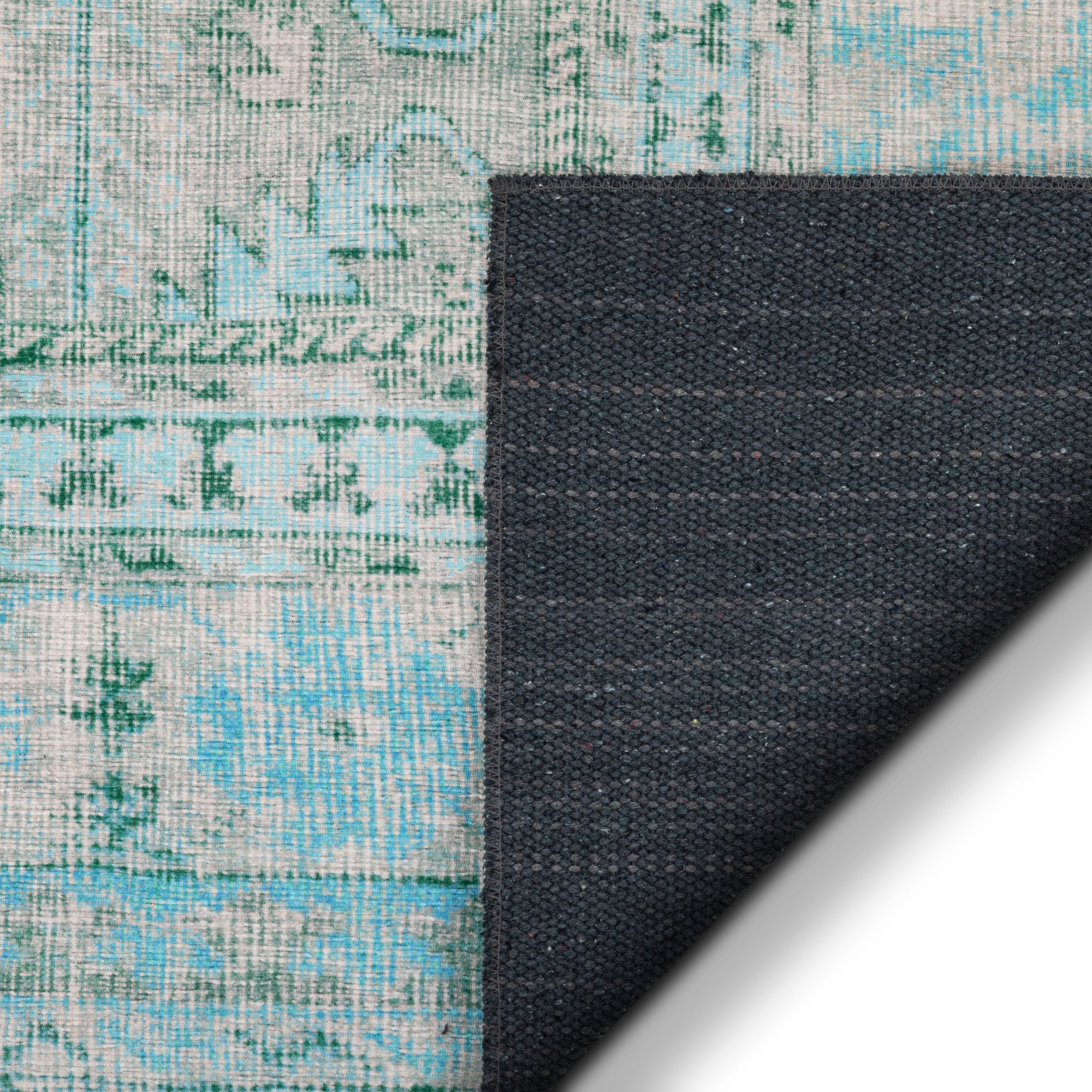 Well Woven Nile Gila Vintage Bohemian Medallion Botanical Border Green 5' x 7' Machine Washable Flat-Weave Area Rug