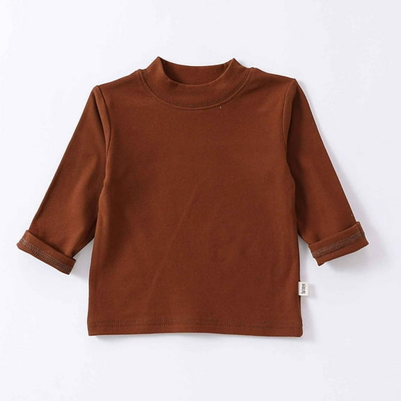 Nrmvnmi Toddler Turtleneck Baby Boy Girl Solid Color Long Sleeve Shirt Mock Neck Shirt Turtleneck Blouse Brown-2-3Years