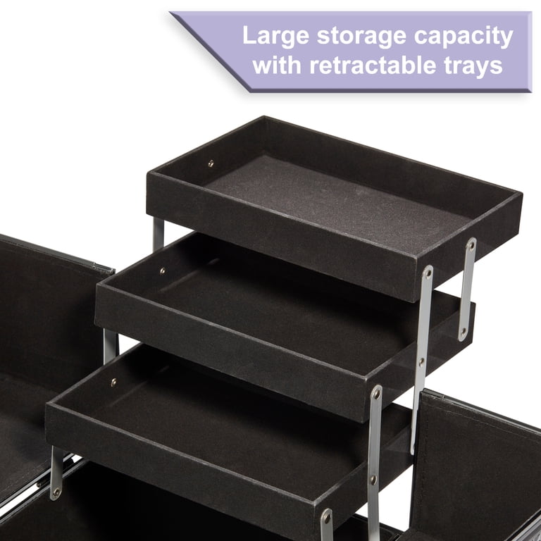 Black Matte Cosmetic Train Case with 6 Retractable Trays photo 4
