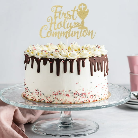 LOLIPPYY 1Pack Baptism Decor Golden Cross Shaped Cake Topper for Elegant Religious Celebrations