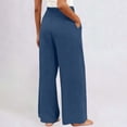 thumbnail image 4 of Kinrui Women Linen Palazzo Pants Summer Boho Wide Leg Smocked Waist Lounge Pant Beach Travel Vacation Trousers Navy 2XL, 4 of 5