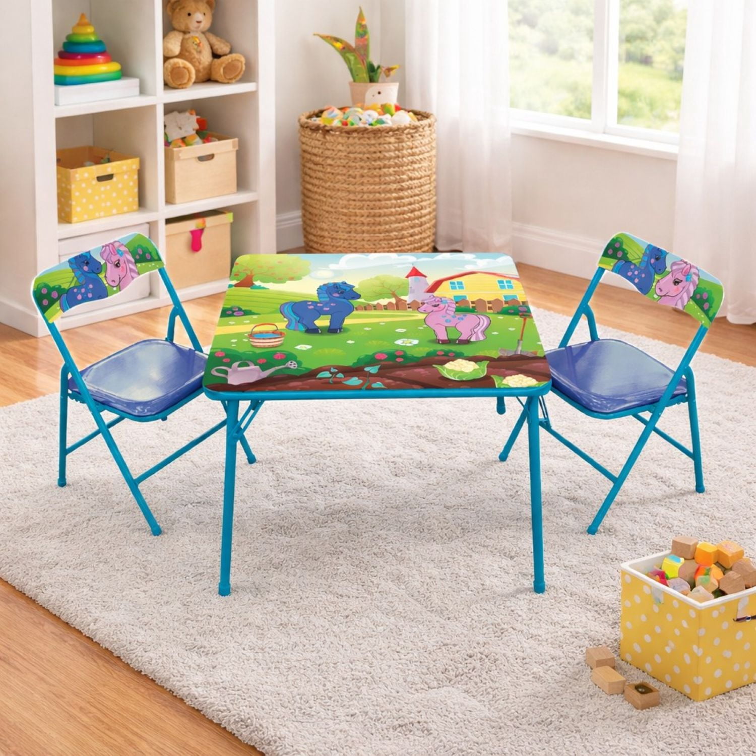 Gener8 Multicolor Pony Table & Chairs Set for Kids Ages 3-6, 24" x 24"