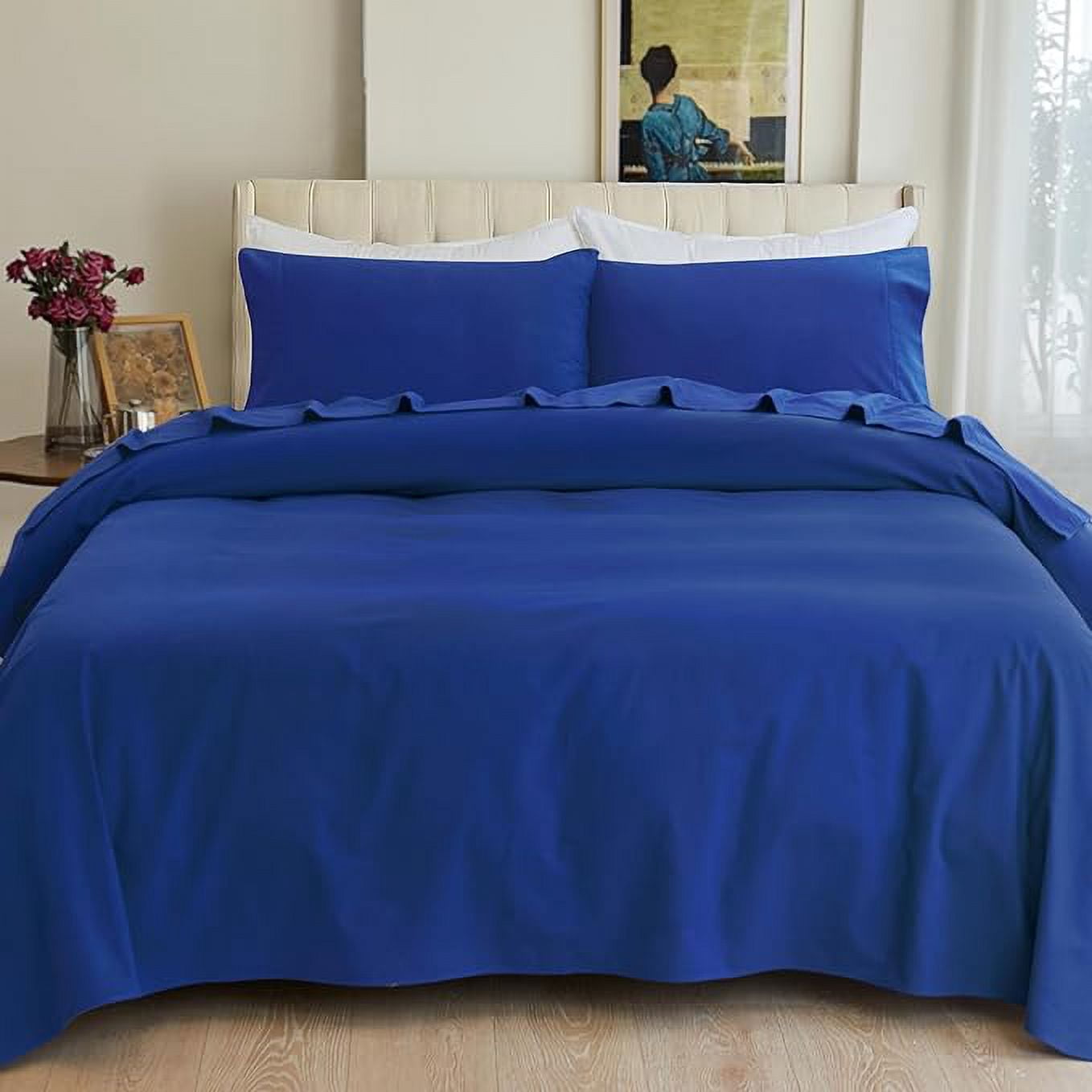 4-Piece Cotton Flannel Sheet Set, Deep Pocket Fitted, Twin, Royal Blue