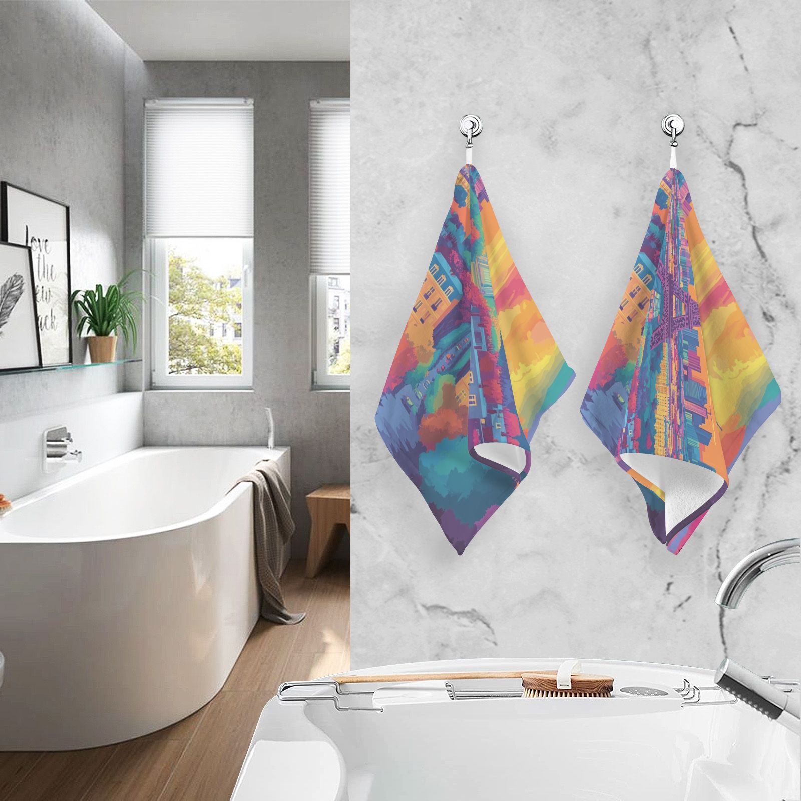 Tower and Houses Hand Towels Cotton Bath Towels Large Face Towels Absorbent for Bathroom 2 Packs