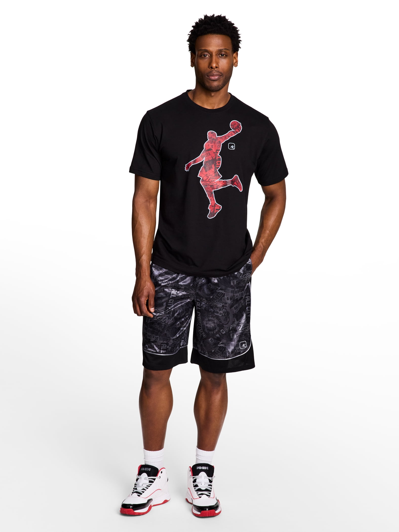 AND1 Men's & Big Men's All Court Printed Pattern Short, 11" Inseam, Sizes XS-5XL