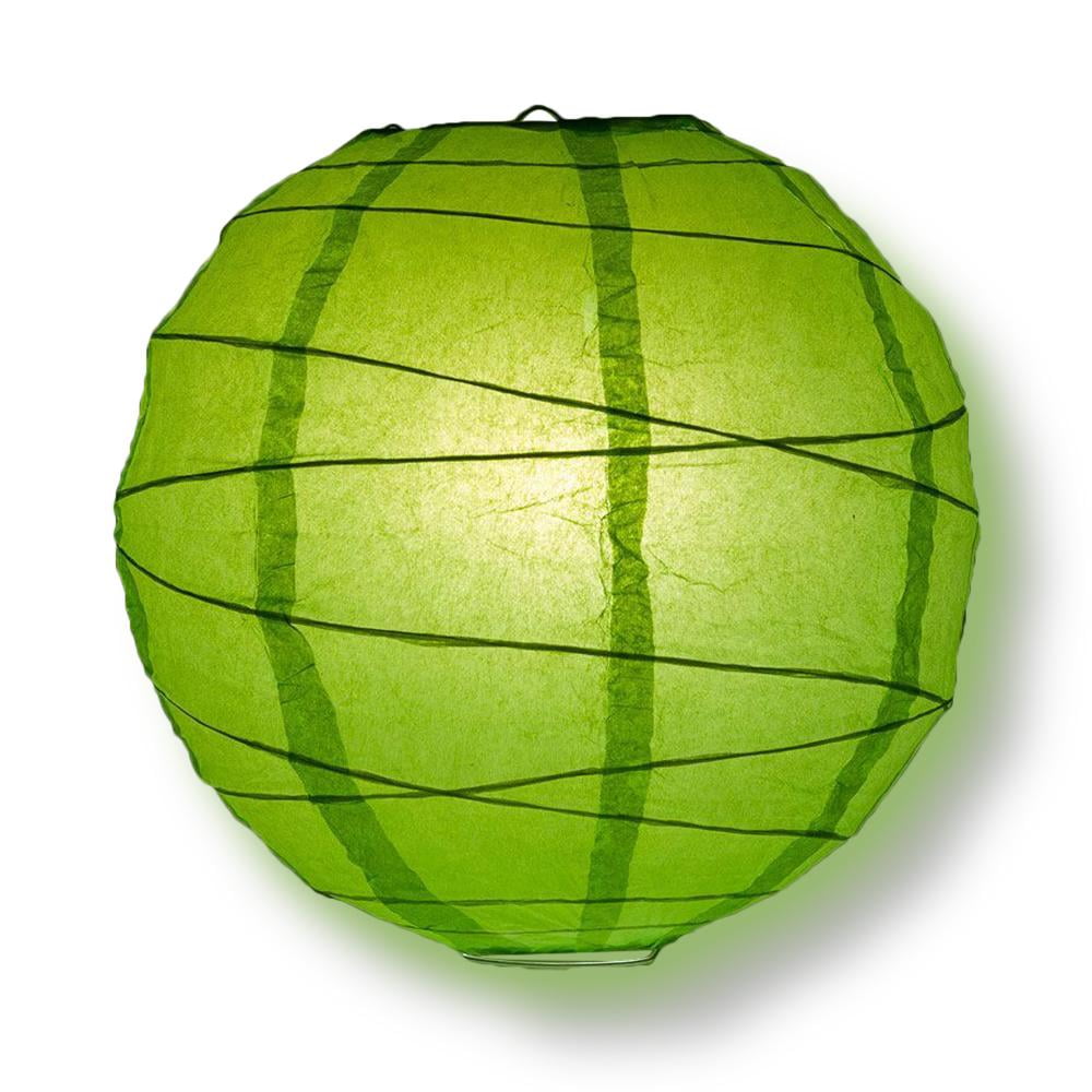 Quasimoon 8' Grass Green Round Paper Lantern, Crisscross Ribbing, Hanging Decoration by PaperLanternStore